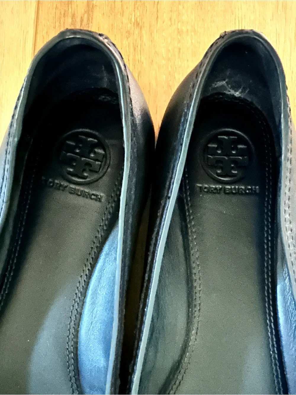 Tory Burch Navy Leather Logo Ballet Flats Women Size 8.5